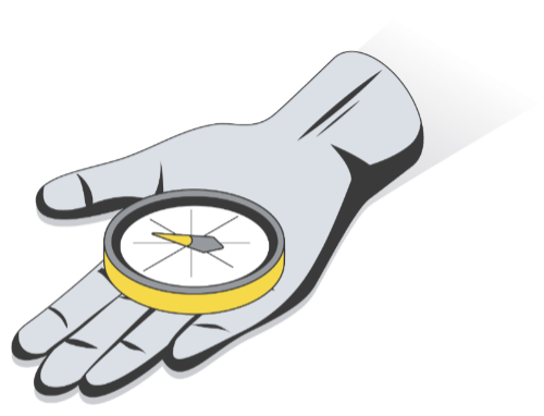 Hand holding a compass